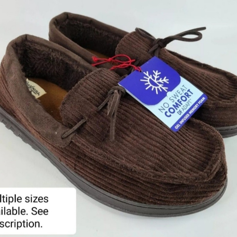 Dearfoams Men's Brown Corduroy Moccasin Slipper Shoes Gel Infused Memory Foam